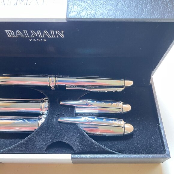 Balmain Paris Chrome Pen & Pencil Set In Black Gift Box - Picture 6 of 11